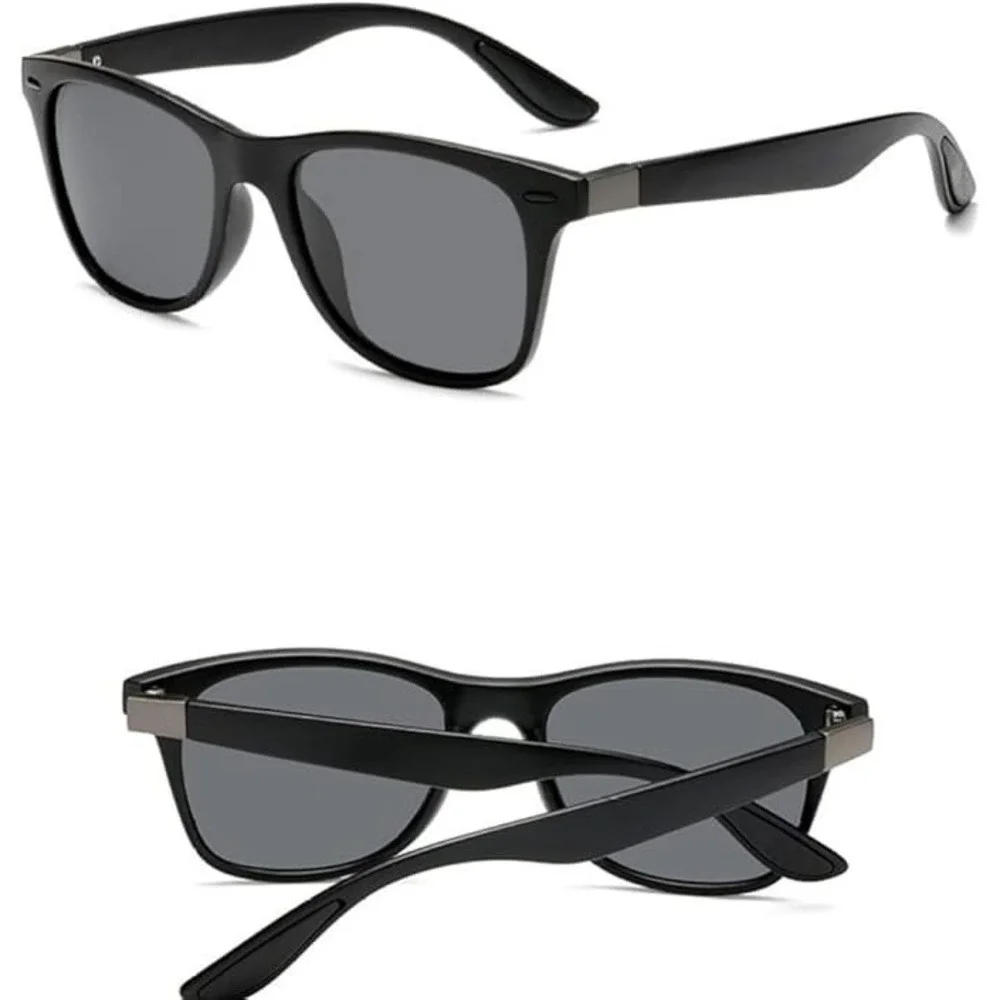 Mens Black 80's 90's Sunglasses Polarized UV Protection Square Frame Eyewear New